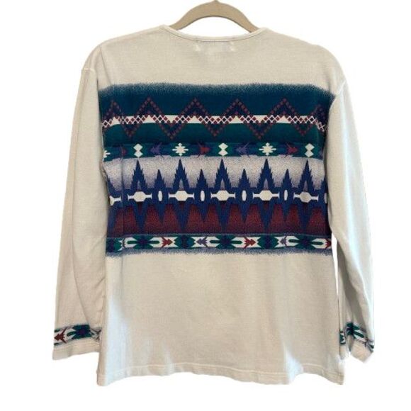 VTG Cripple Creek Henley Top Womens Medium White Aztec Southwestern 100% Cotton - Picture 2 of 5